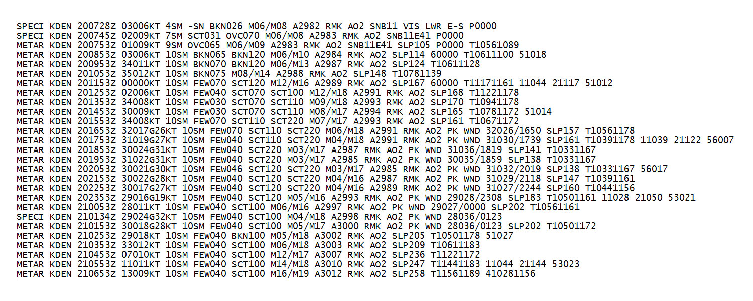 Flight 1404 KDEN Weather METARs